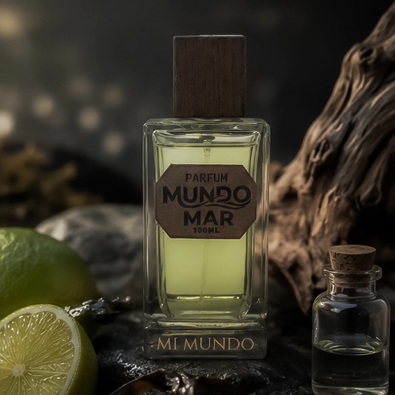 Mundomar Perfume: The Ultimate Intense Aquatic Luxury Fragrance 5 100ml elegant glass bottle of Mundomar intense aquatic luxury perfume by MI MUNDO