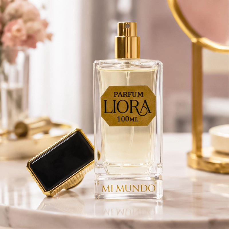 Liora perfume, radiant floral fruity perfume for woman 1 Liora fragrance notes featuring juicy pear, rose, and blonde cedarwood