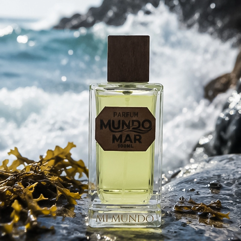 Mundomar Perfume: The Ultimate Intense Aquatic Luxury Fragrance 7 100ml elegant glass bottle of Mundomar intense aquatic luxury perfume by MI MUNDO