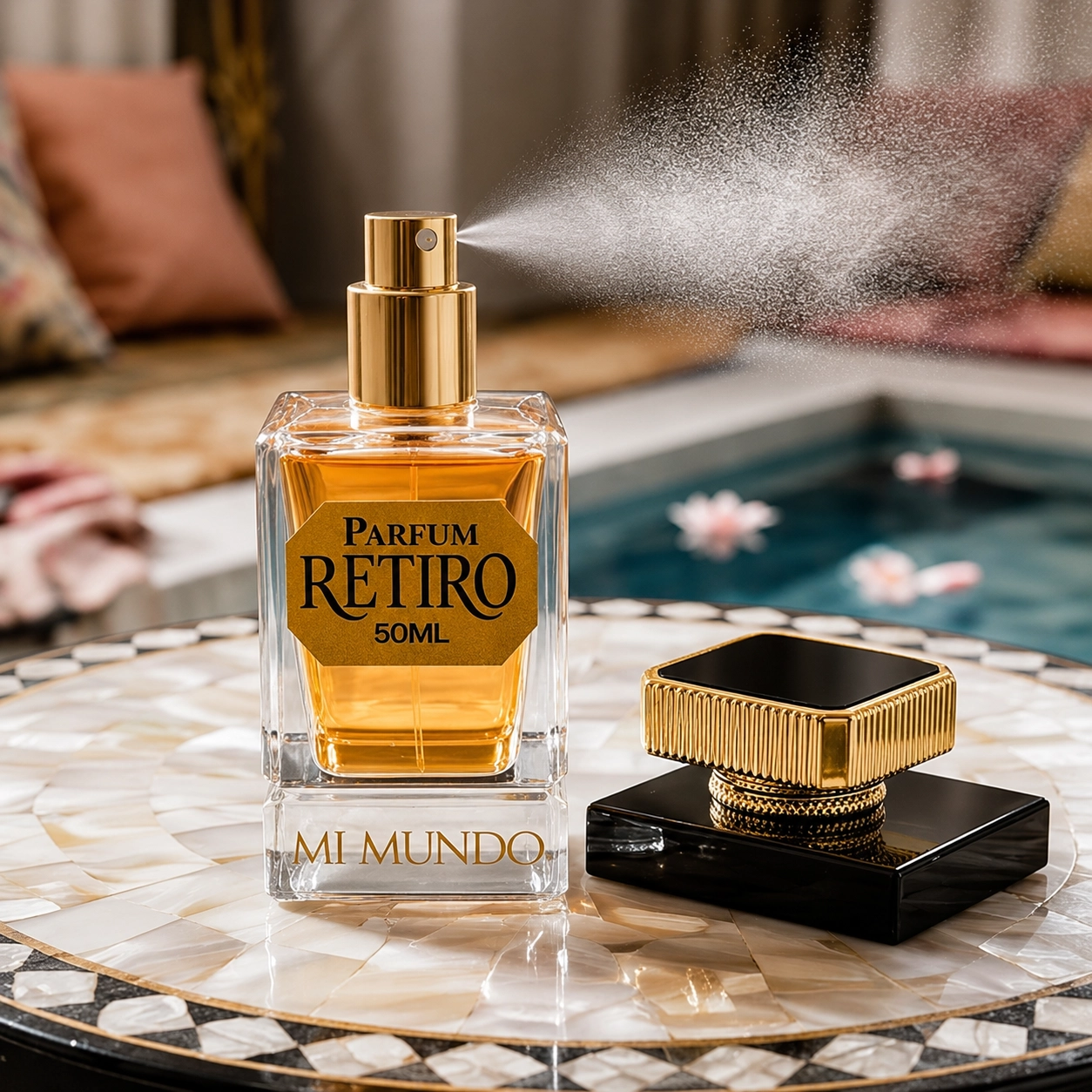 Retiro perfume, cherry blossom perfume for woman 6 Retiro fragrance ingredients featuring cherry blossom, amaretto, and tonka bean