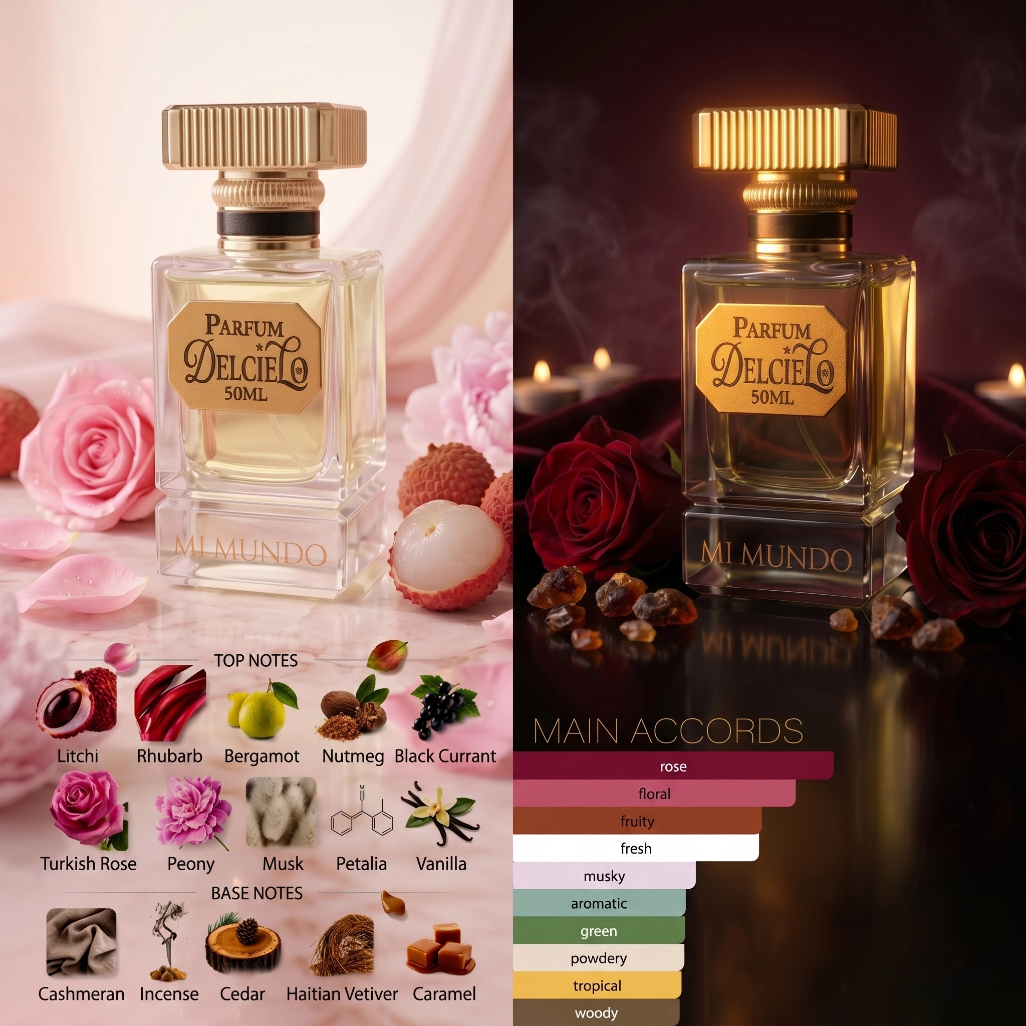 Delcielo perfume, floral rose perfume, 50ml 3 Delcielo perfume, floral rose perfume, luxury women's fragrance, Turkish rose and litchi perfume.
