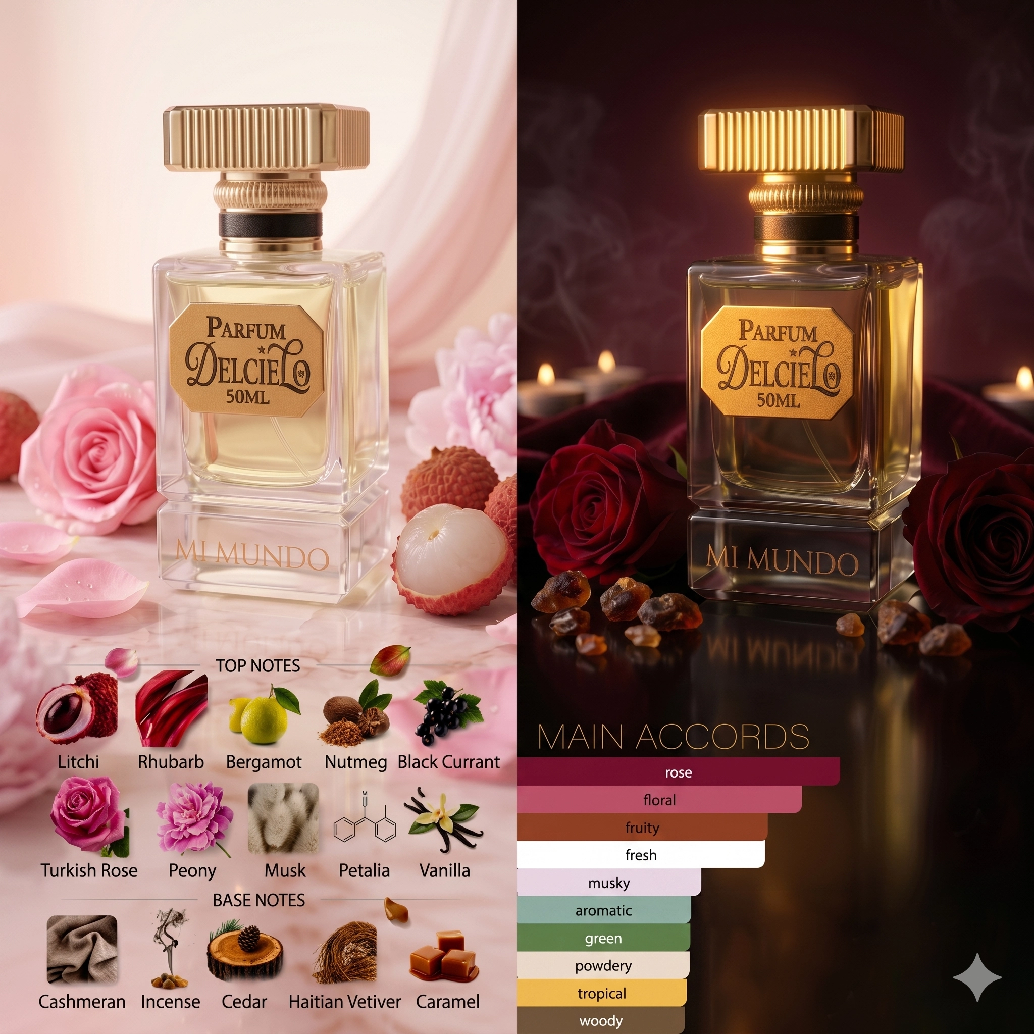 Delcielo perfume, floral rose perfume, luxury women's fragrance, 100ml,50ml,30ml 2 Delcielo perfume, floral rose perfume, luxury women's fragrance, Turkish rose and litchi perfume.